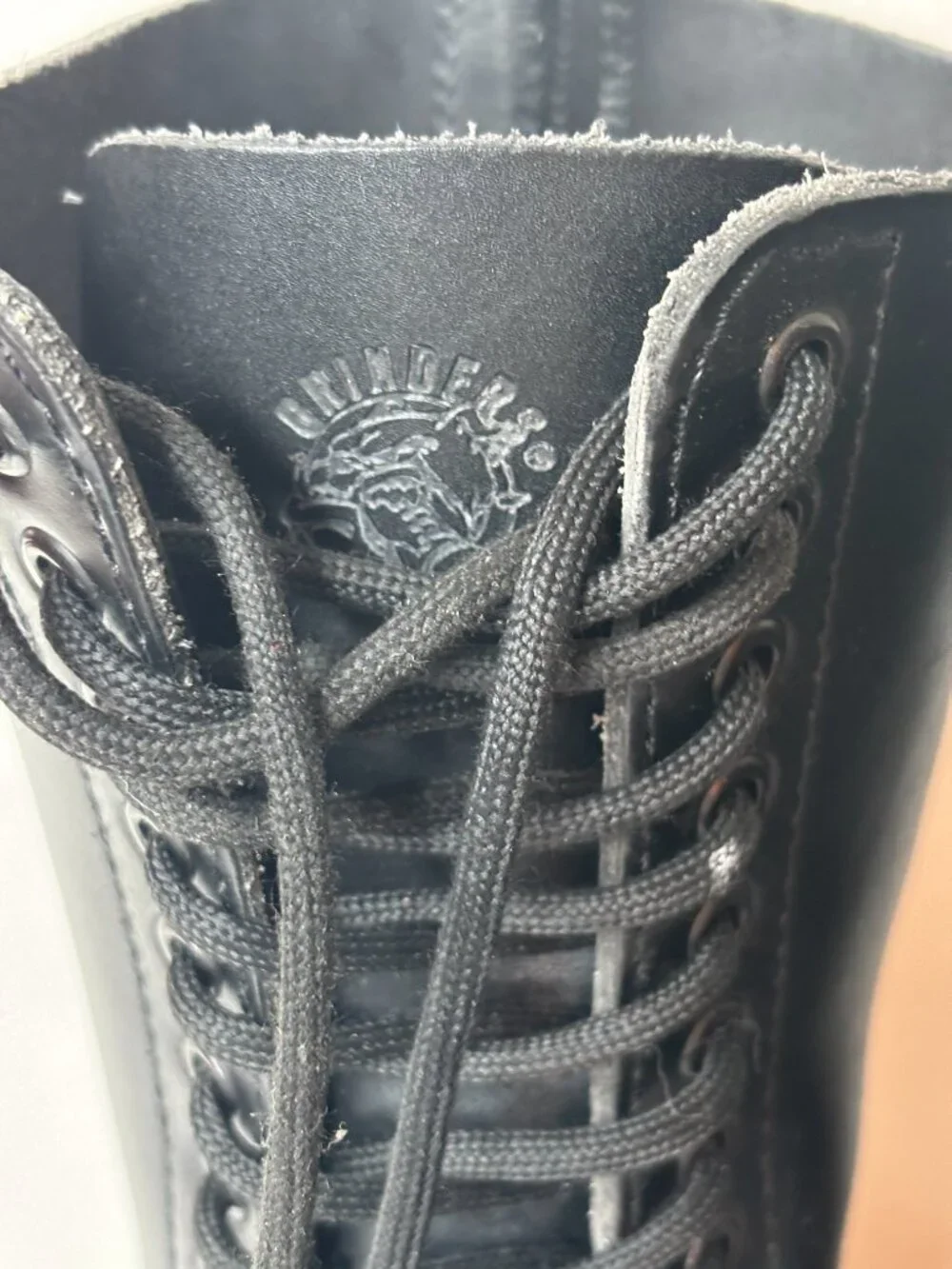 VTG Grinders King Black Leather 20 Eye Steel Toe Boots UK 11 US 12 Combat Punk
